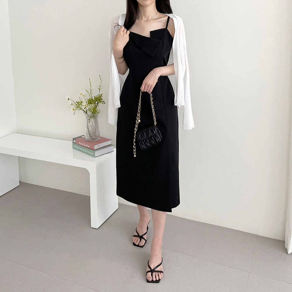 法式氣質繫帶吊帶連身裙