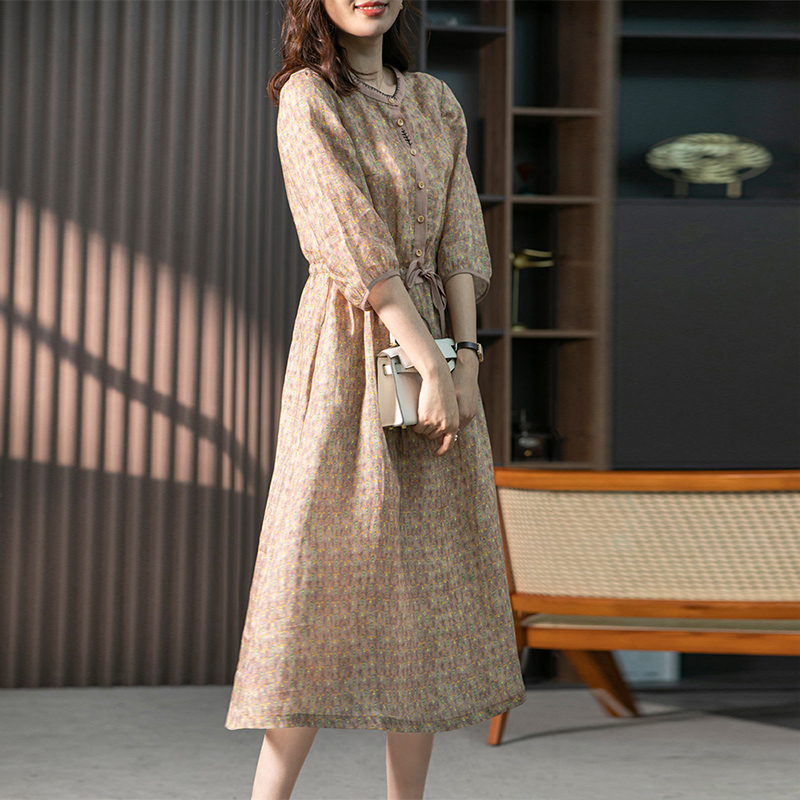 韓版碎花圓領收腰洋裝