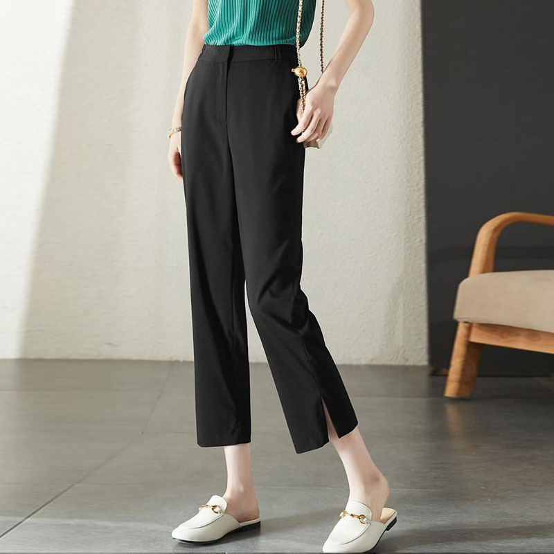 休閒純色直筒開衩西裝褲