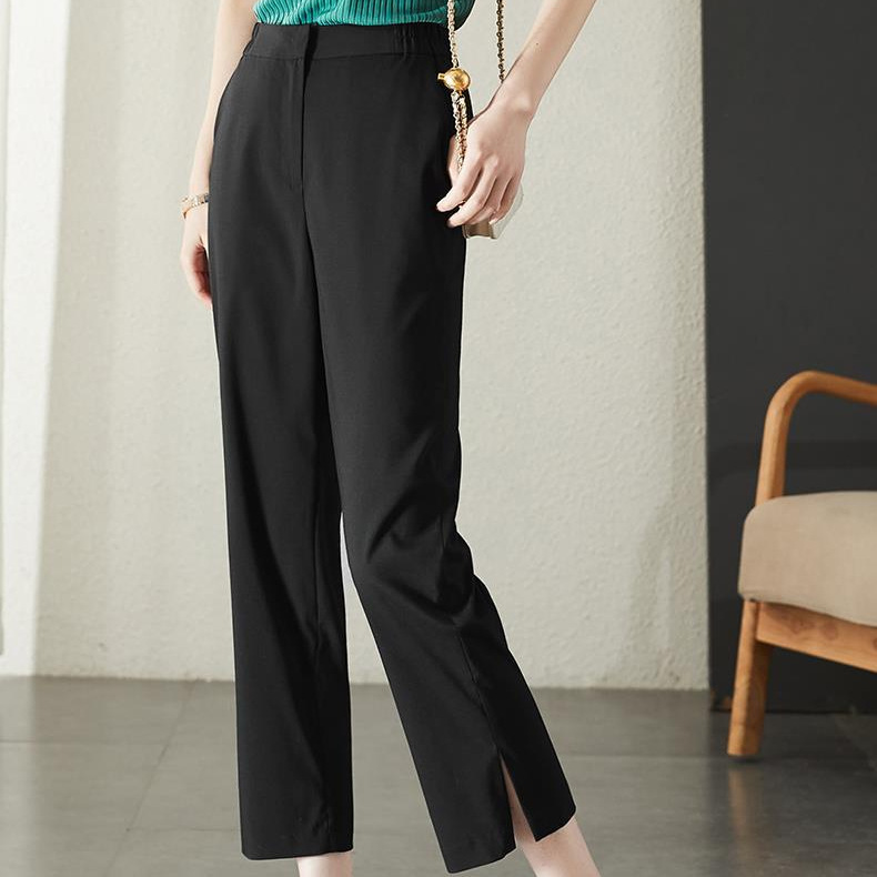 休閒純色直筒開衩西裝褲