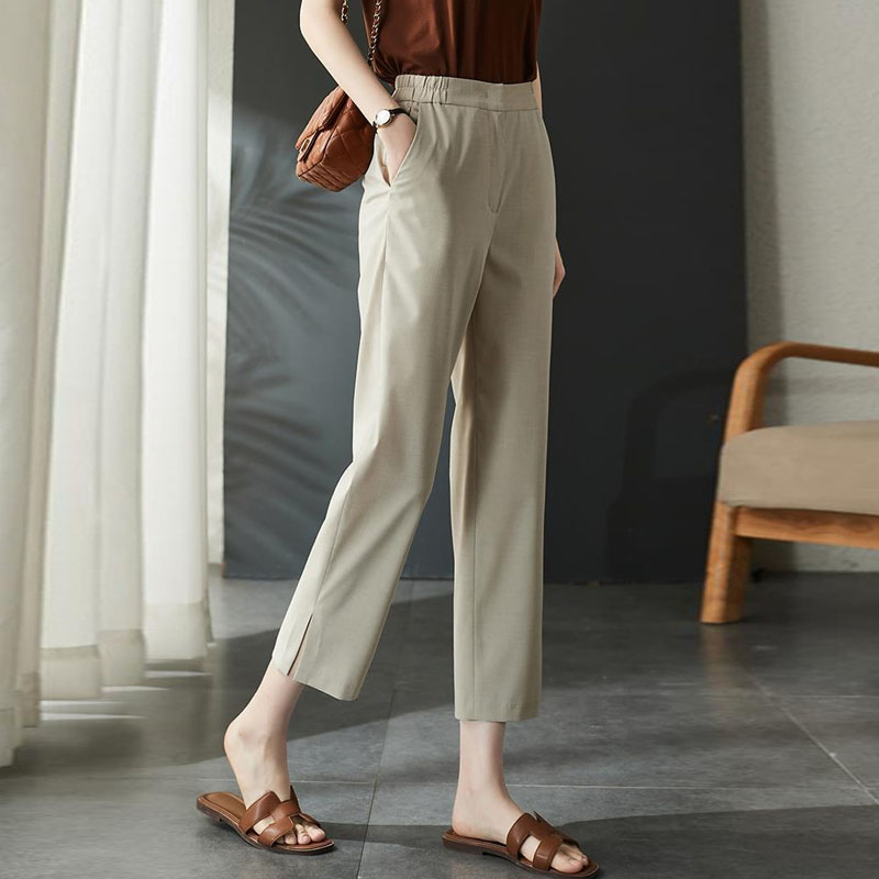 休閒純色直筒開衩西裝褲