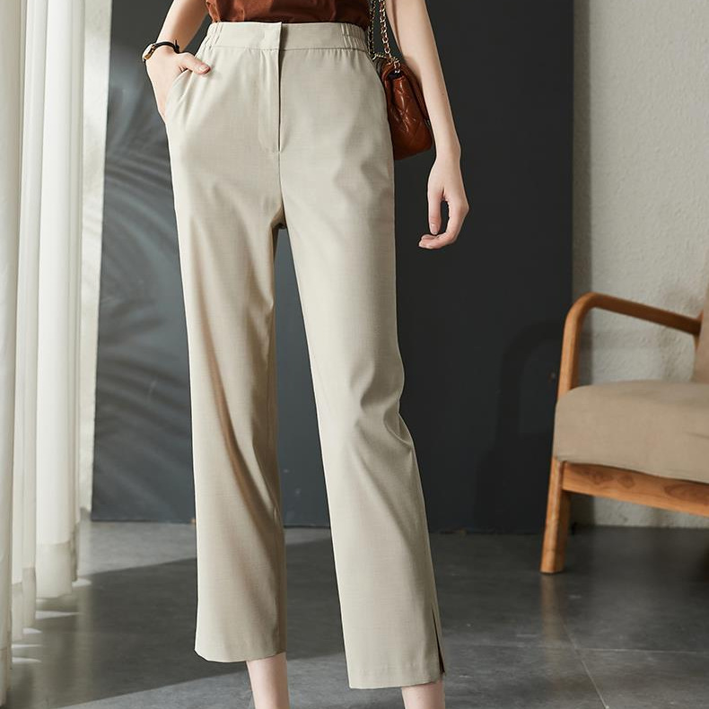 休閒純色直筒開衩西裝褲