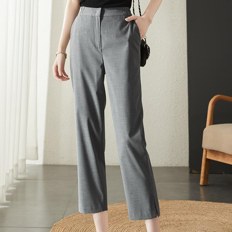 休閒純色直筒開衩西裝褲