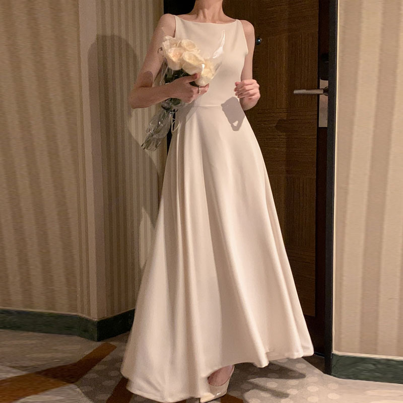 韓國chic溫柔風無袖長連身裙