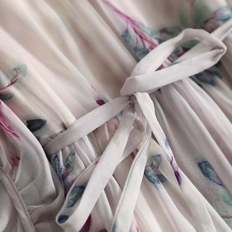 夏季印花桑蠶絲氣質連衣裙