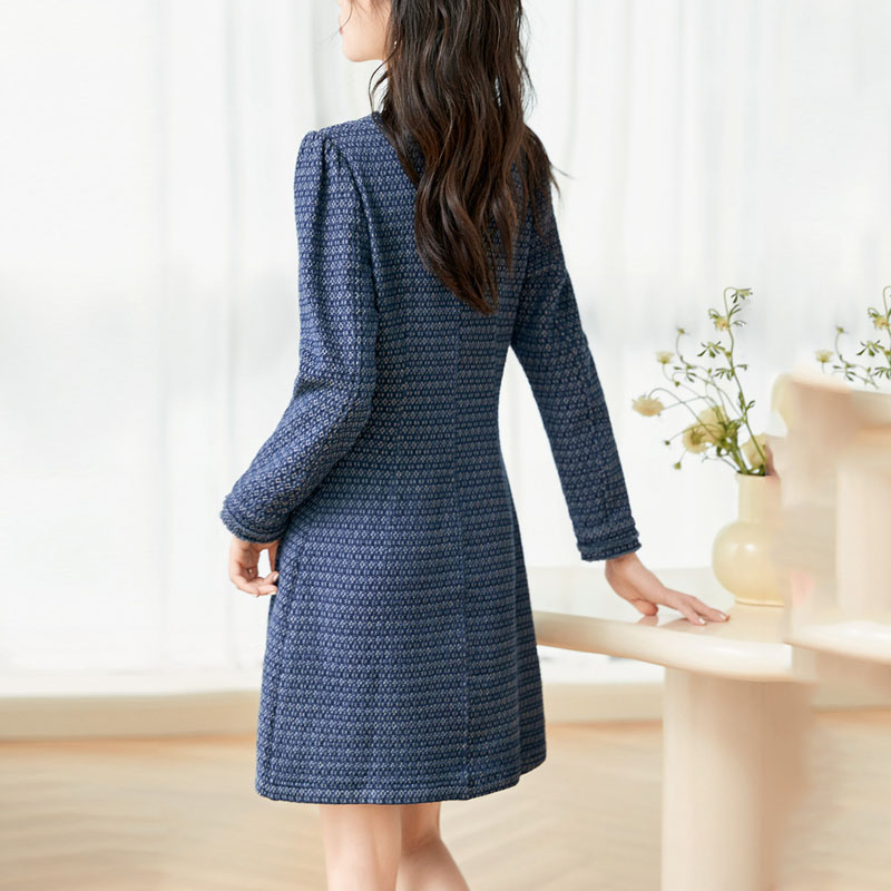 韓版簡約方領單排扣連身裙