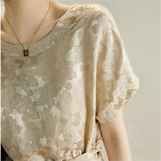 日韓提花繫帶收腰洋裝