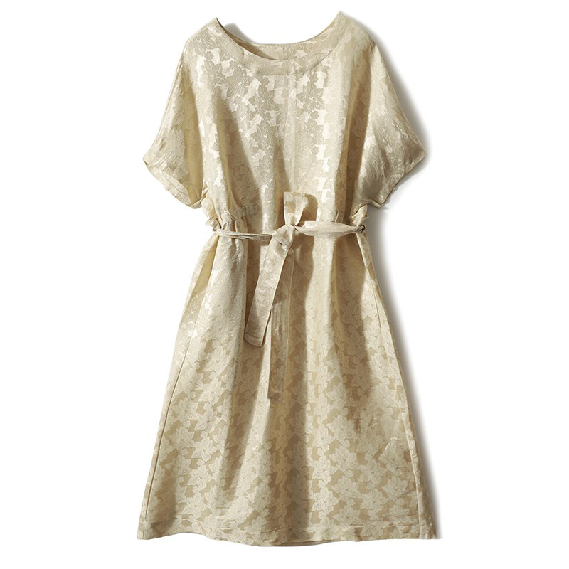 日韓提花繫帶收腰洋裝