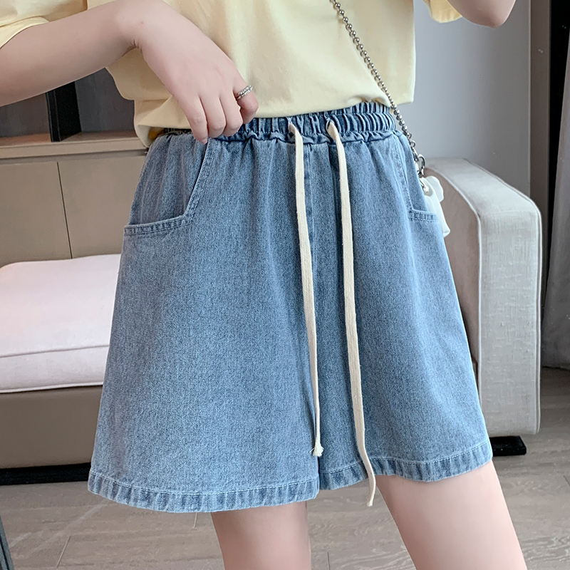 時尚復古高腰A字捲邊牛仔短褲