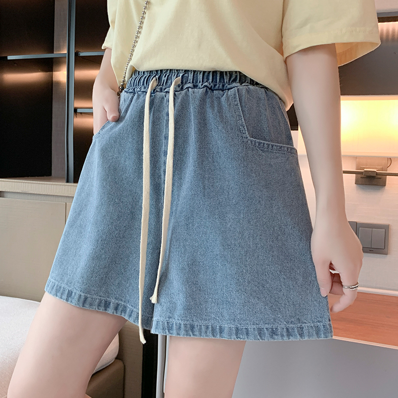 時尚復古高腰A字捲邊牛仔短褲