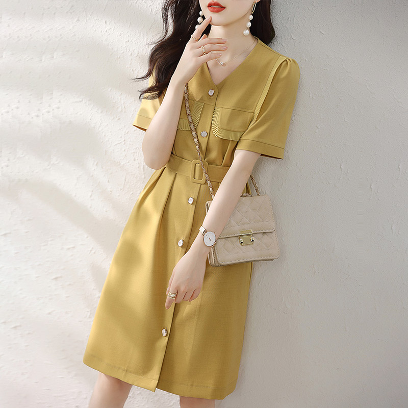 小香風百褶蕾絲收腰顯瘦洋裝（附腰帶）