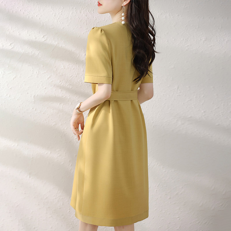 小香風百褶蕾絲收腰顯瘦洋裝（附腰帶）