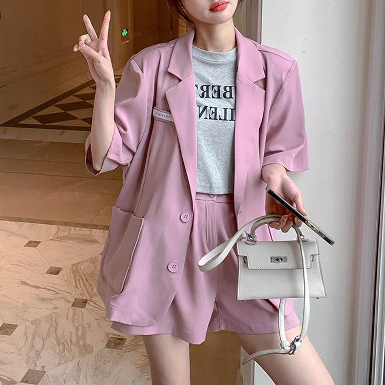 夏季韓版休閒西服外套+短褲套裝（4色）
