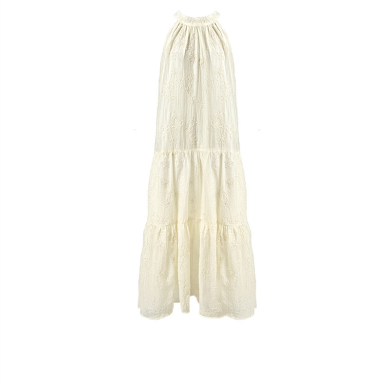 夏季無袖掛脖蕾絲連衣裙