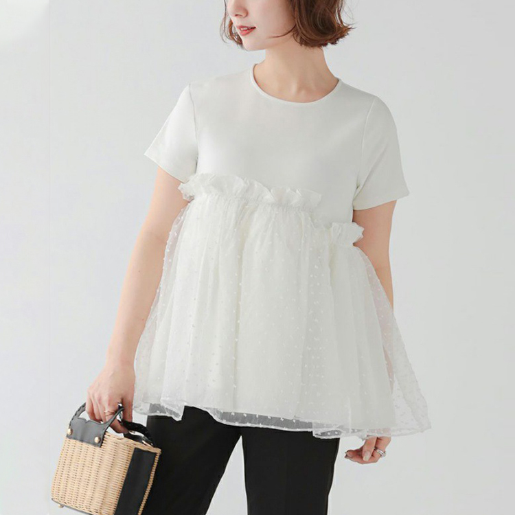 夏季波點拼接蓬蓬T恤