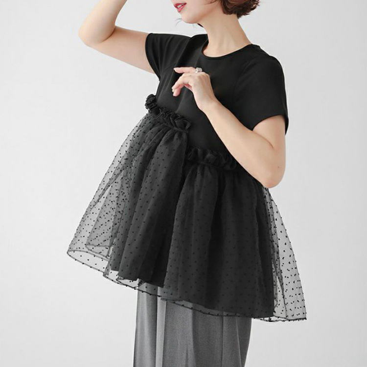 夏季波點拼接蓬蓬T恤
