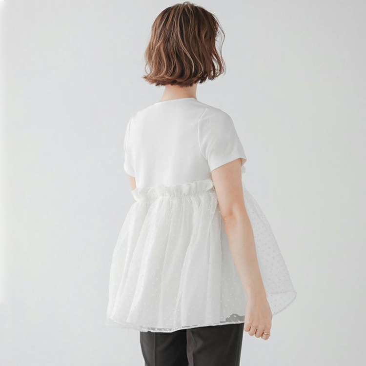 夏季波點拼接蓬蓬T恤