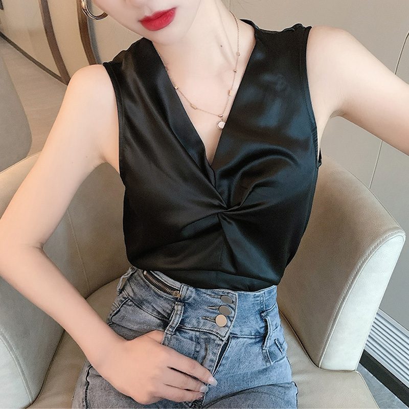 夏季簡約通勤緞面背心