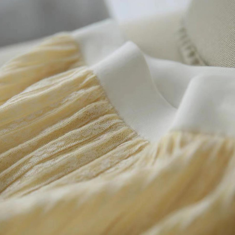 夏季奶油黃娃娃領T恤+鬆緊半裙套裝