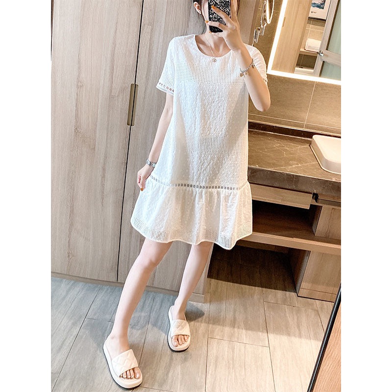 夏季純棉寬鬆蕾絲鏤空魚尾裙