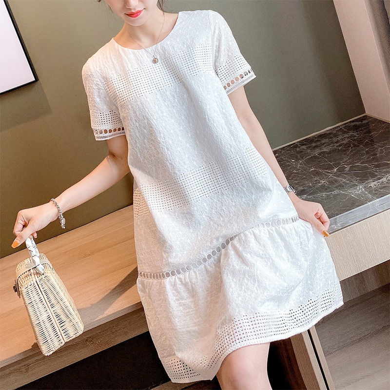 夏季純棉寬鬆蕾絲鏤空魚尾裙