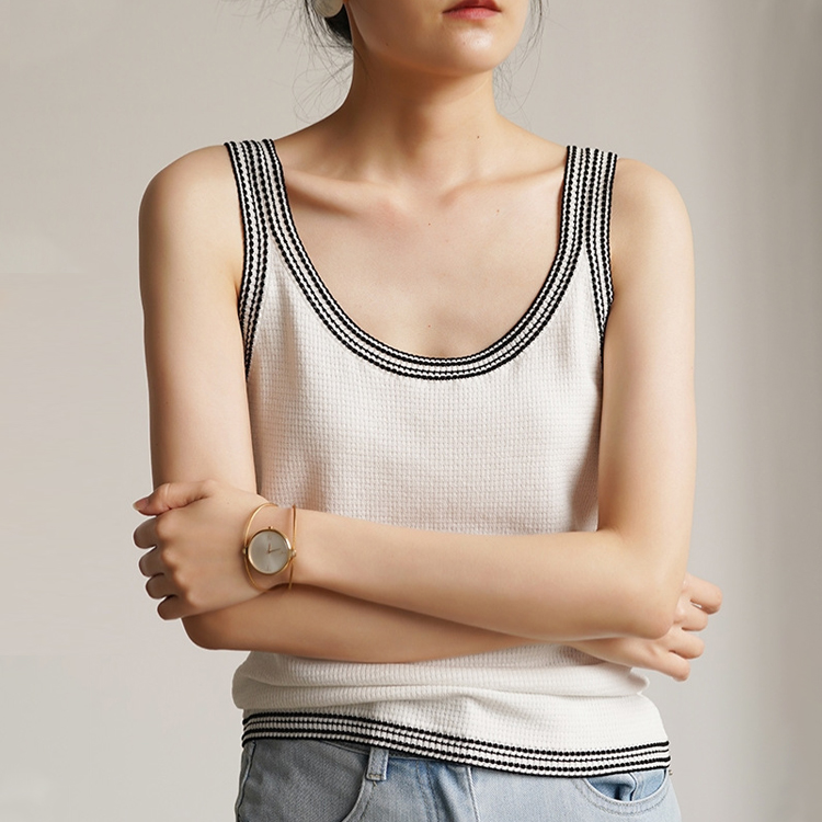 小香風法式醋酸紗線撞色背心