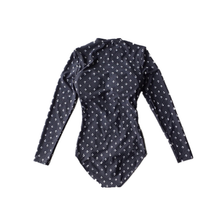 韓係性感圓點長袖拉鏈連體泳衣