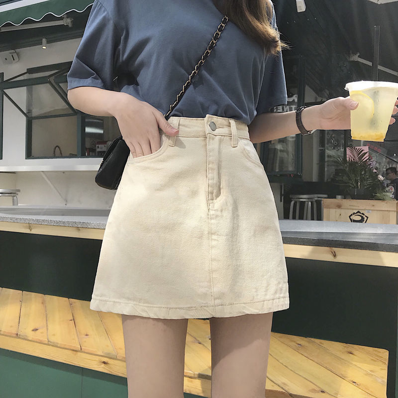 夏季韓系牛仔包臀顯瘦A字半身裙