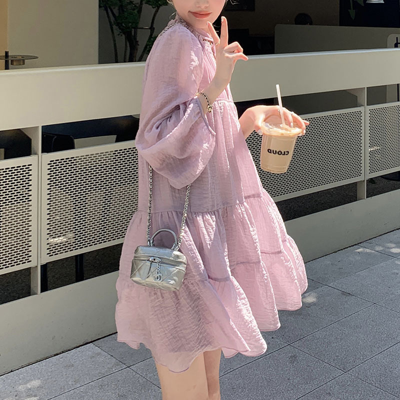 夏季泡泡袖寬鬆奶甜連衣裙