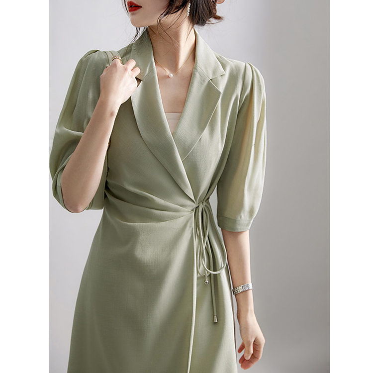 通勤氣質圍裹收腰西裝連衣裙