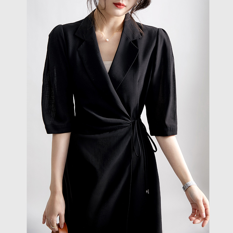 通勤氣質圍裹收腰西裝連衣裙