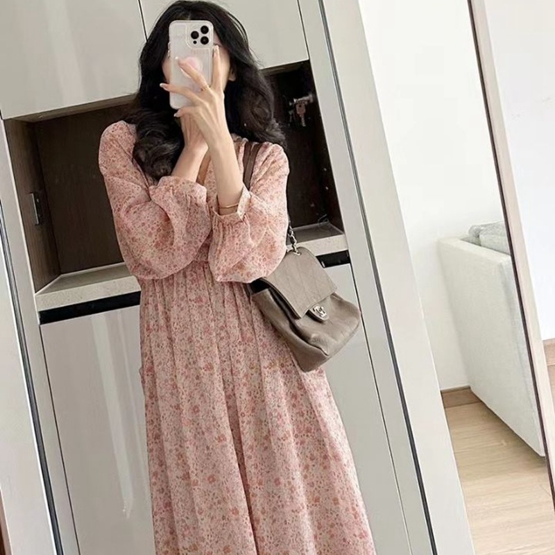 法式碎花絕美顯瘦連衣裙