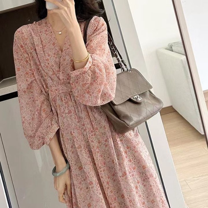 法式碎花絕美顯瘦連衣裙