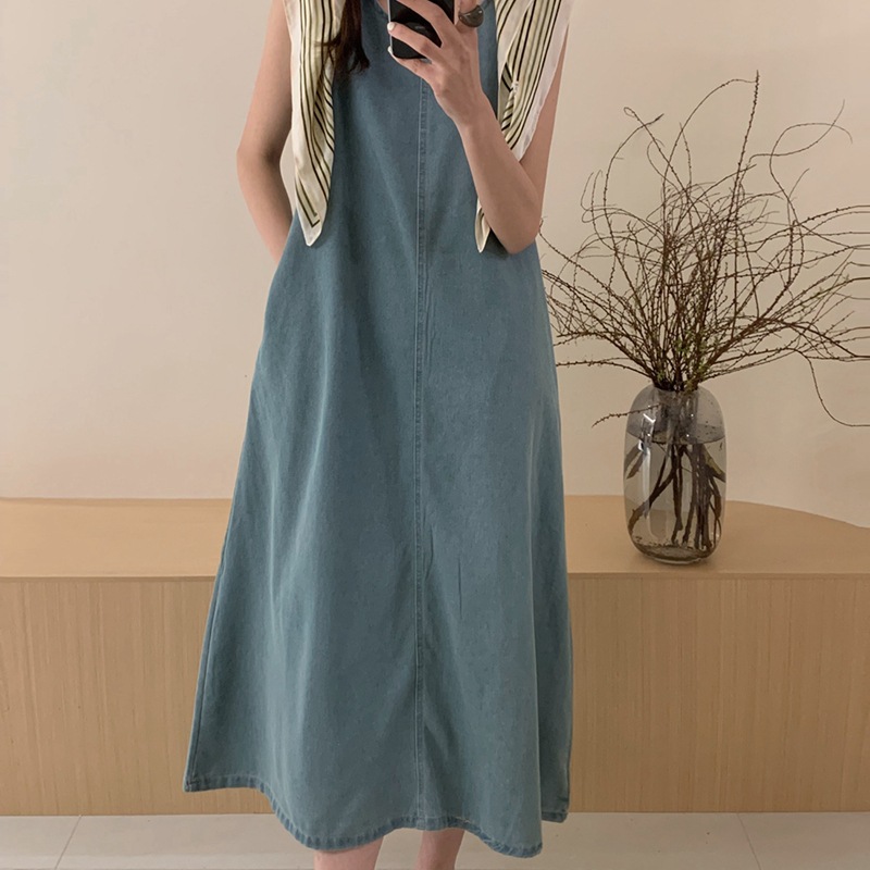 夏季U領牛仔背心連衣裙（贈腰帶）