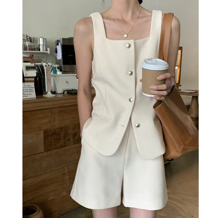 優雅氣質小香風單排扣背心上衣/百搭短褲（規格可選）