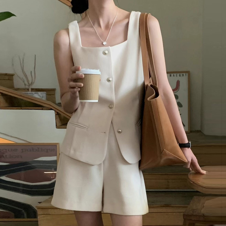 優雅氣質小香風單排扣背心上衣/百搭短褲（規格可選）