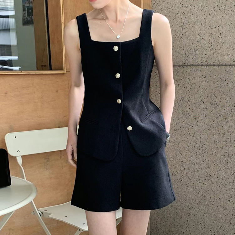 優雅氣質小香風單排扣背心上衣/百搭短褲（規格可選）