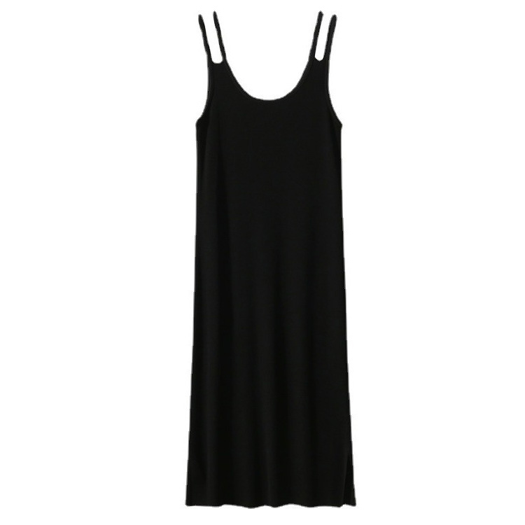 法式復古打底鏤空肩帶針織連衣裙