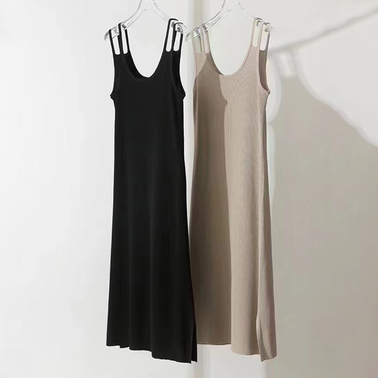 法式復古打底鏤空肩帶針織連衣裙