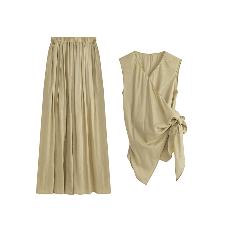 夏季平紋麻綁帶背心/小眾闊腿褲（規格可選）