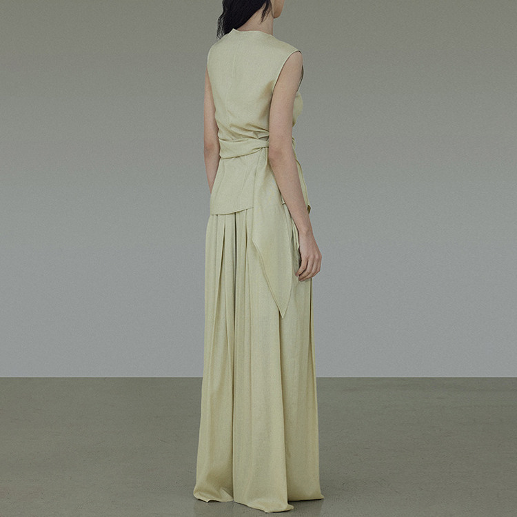 夏季平紋麻綁帶背心/小眾闊腿褲（規格可選）