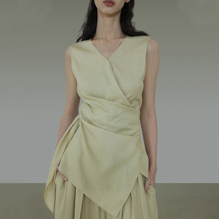 夏季平紋麻綁帶背心/小眾闊腿褲（規格可選）