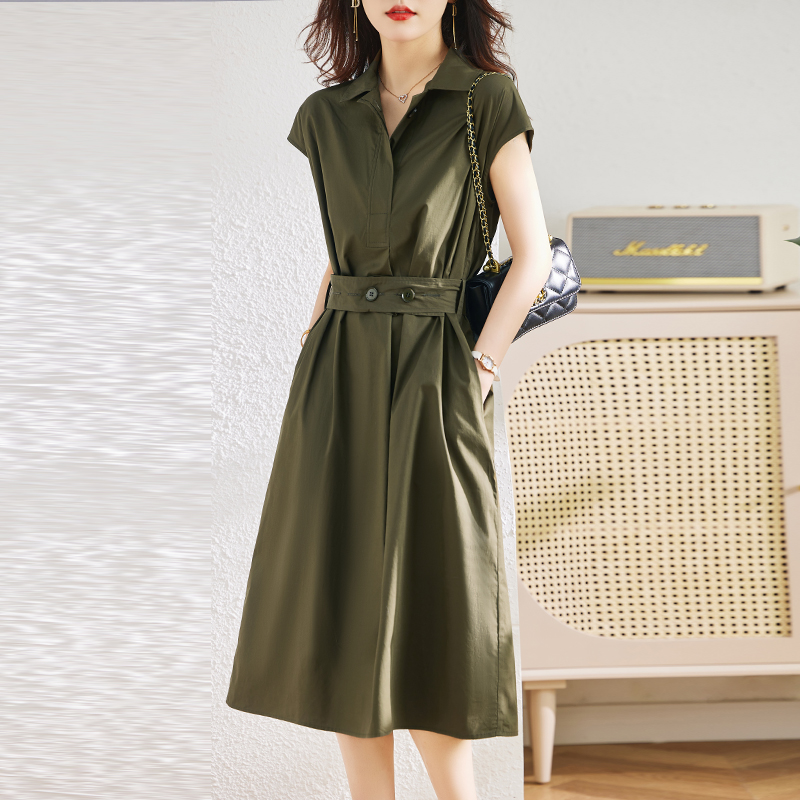 夏季收腰氣質通勤襯衫連衣裙