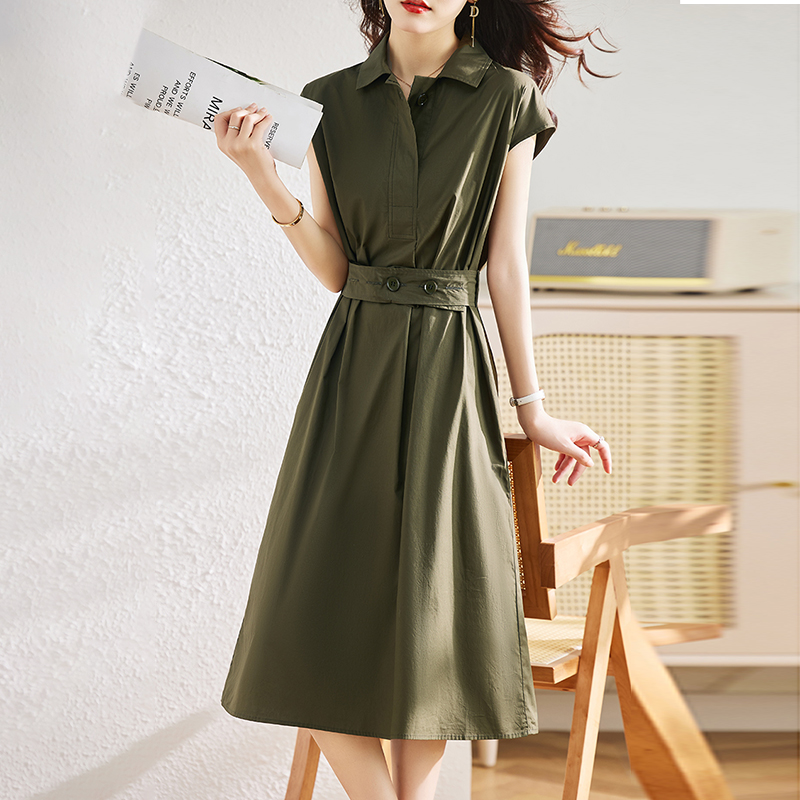 夏季收腰氣質通勤襯衫連衣裙