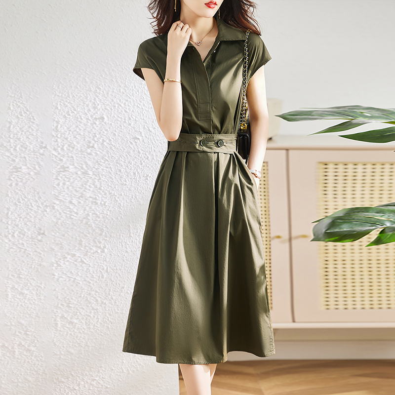 夏季收腰氣質通勤襯衫連衣裙