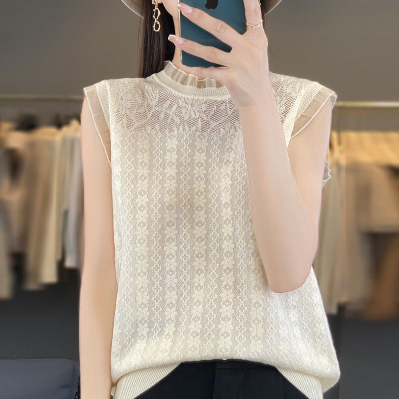夏季氣質修身蕾絲鏤空打底衫