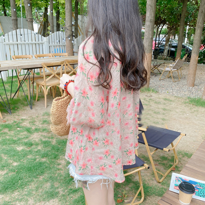夏V領燈籠袖棉麻娃娃衫