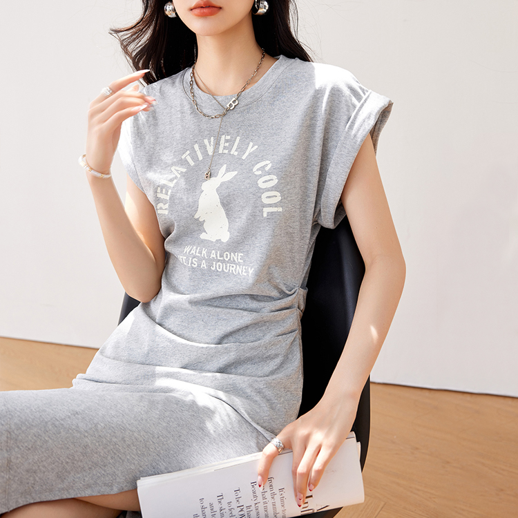 夏季印花開叉包臀氣質連衣裙