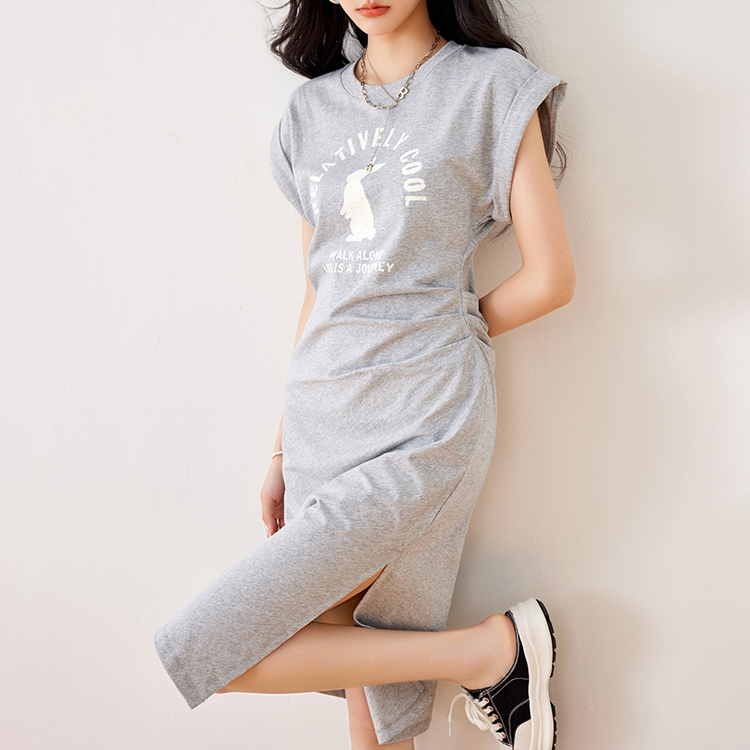 夏季印花開叉包臀氣質連衣裙