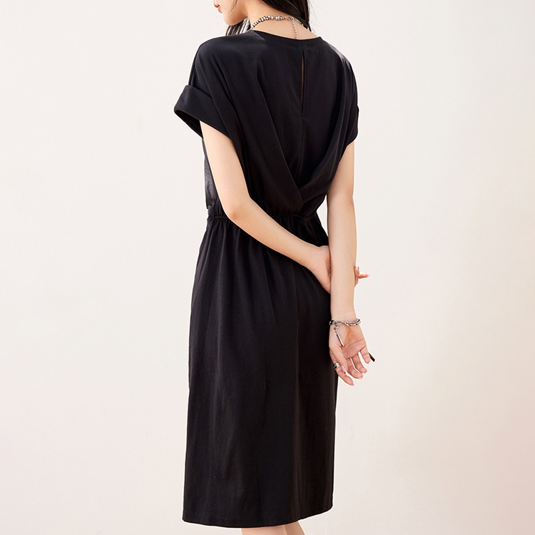 夏印花開叉別緻褶皺連衣裙